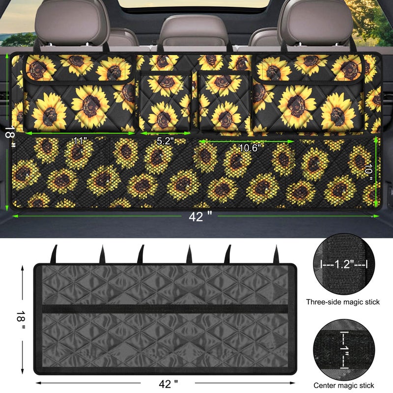 Femuar Car Trunk Organizer Large Capacity Backseat Organizer(42 in*18 in) Collapsible Storage Bag with 8 Pocekt Car Organizer for SUV/MPV/Truck - Sunflower TLAG-0114 - Image 3
